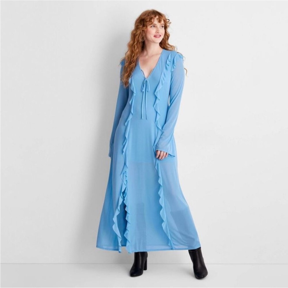 Elegant Blue Ruffle Maxi Dress size XXL NWT
